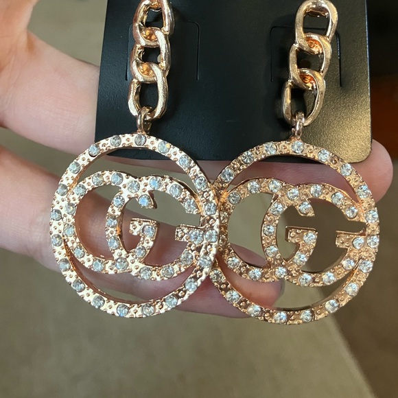 Gg gold and rhinestone dangle fashion earrings - Picture 4 of 5